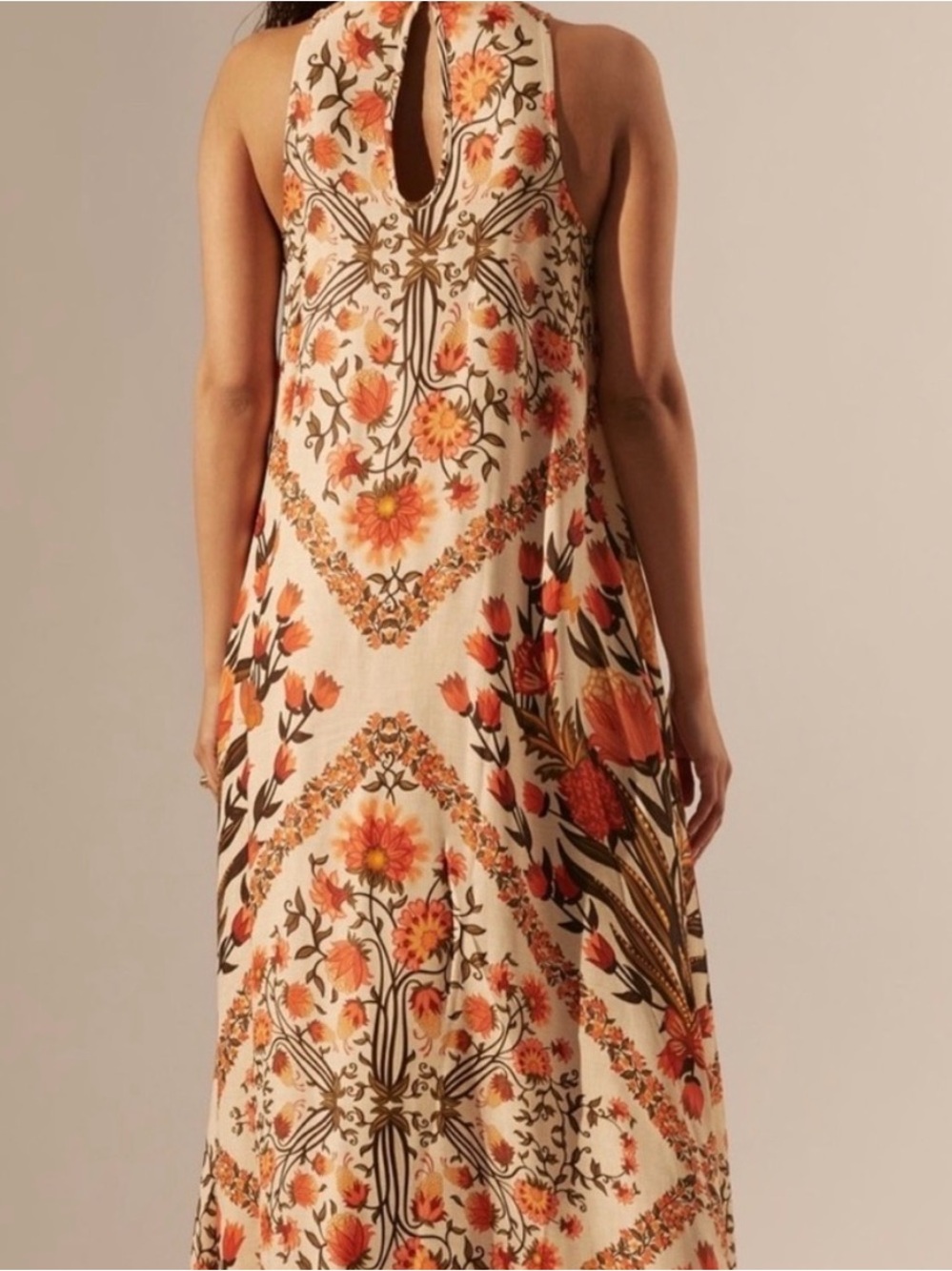 FARM RIO X ANTHROPOLOGIE - High Neck Sleeveless Flowy Cream Floral Maxi Dress - Picture 9 of 11